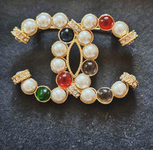 Load image into Gallery viewer, 54/38 mm stamped vintage , 1=1 brooch,buttons,pendant,faux perlen,swarovski ,gripox
