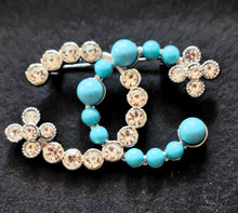 Load image into Gallery viewer, 55/34 mm stamped vintage , 1=1 brooch,buttons,pendant,swarovski,,silber metal,turquoise
