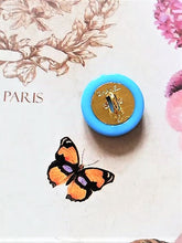 Load image into Gallery viewer, 16 mm stamped baby blue buttons,resin,gold metal
